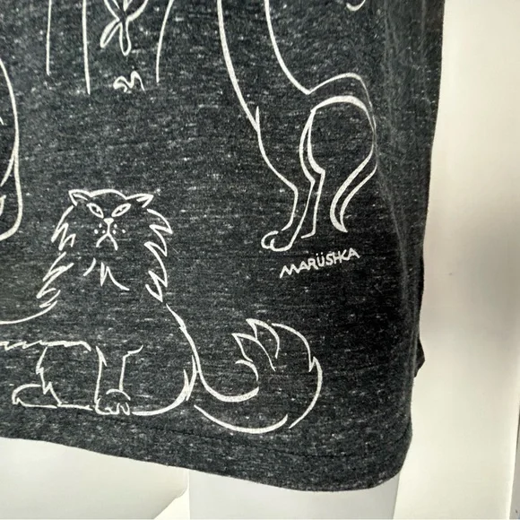 Marushka Gray Heathered Cat Antics T-shirt Small - Picture 3 of 10